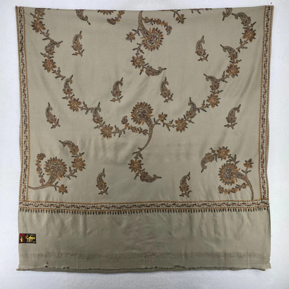 ALLWIN Bufanda 100% Lana Pura Cachemira Chal Envoltura Floral Cachemira Beige 37" x 78" Foto 3 de 4