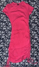 SHEIN EZwear Drawstring Side Rib-knit Bodycon Dress Hot Pink US Size Large