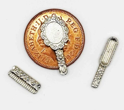 Puppenhaus Bürste, Kamm & Spiegel Set Silber 1:12 Metall Zubehör tumdee - Bild 1 von 4