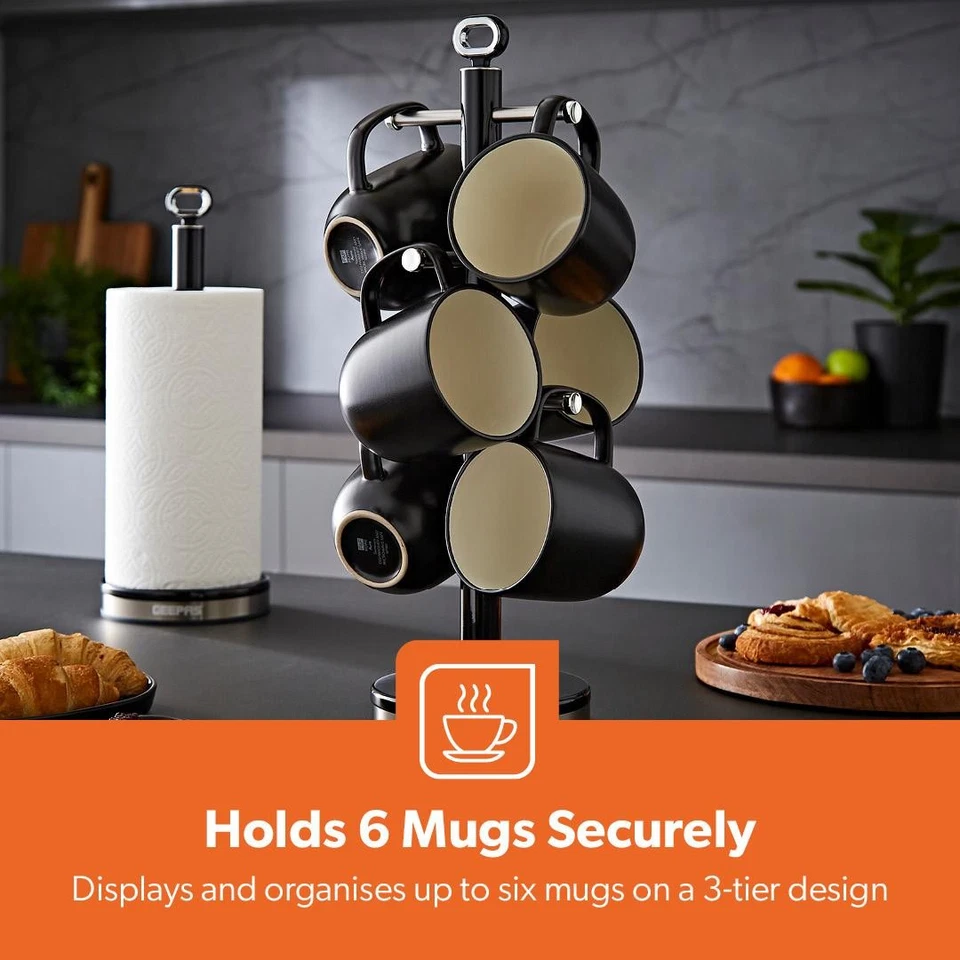 GEEPAS Mug Tree & Towel Pole Set Kitchen Counter Storage Space Saver Retrovive - Image 4 of 4