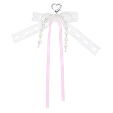Pearl Bow Keychain, Hollow Heart Bow Ribbon, Pink Pack of 1