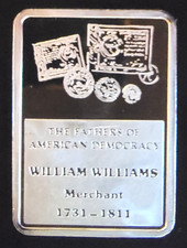 Fathers Of American Democracy William Williams TONED-0.999 Silver 1 Oz Art Bar 104.99 per troy oz