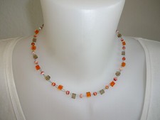 Collier kurze Halskette orange aus Glasperlen ca 4mm, Dawanda Etsy Handarbeit