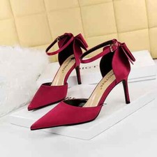 Decolte scarpe donna 8 cm rosso vino cinturino eleganti pelle sintetica 35960
