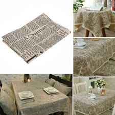 100x140cm Cotton Linen Fabric Print English Newspaper Table Cloth Home Decor UK