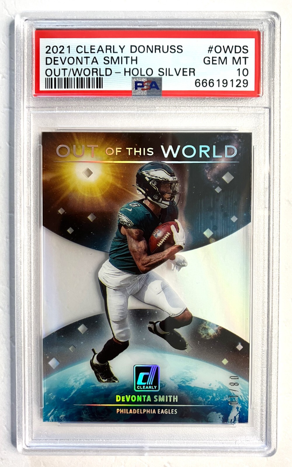 DeVonta Smith Panini Clearly Donruss Out of This World #OWDS Holo Silver