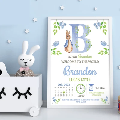 Personalised Peter Rabbit New Baby Print • Peter Rabbit Nursery Wall Print Gift