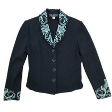 St. John Women Black jacket Sz 6 Embroidered Green Studs Rhinestone Santana Knit