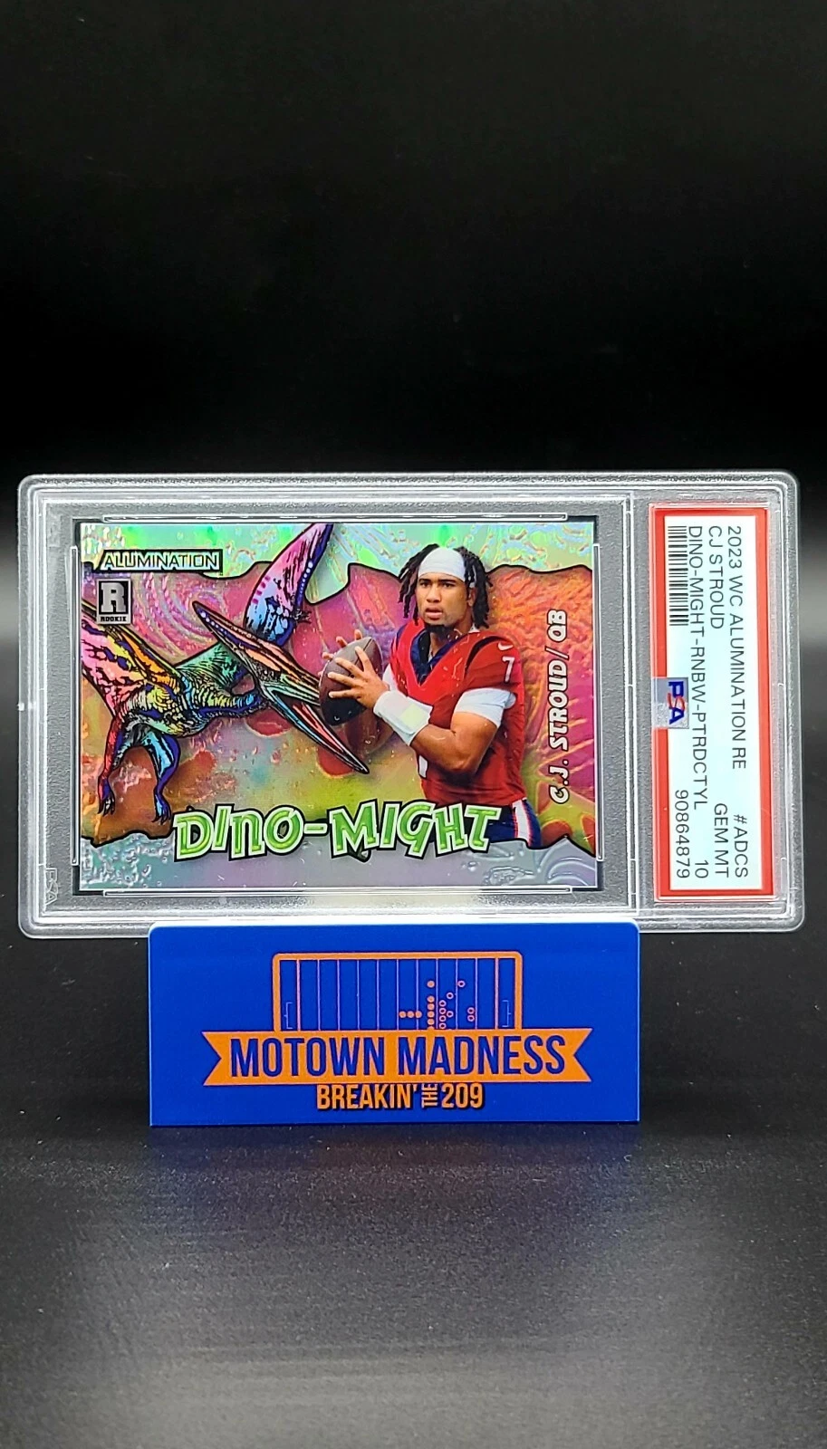 CJ Stroud Wild Card Alumination Rookie Edition Dino-Might #ADCS Blue Jersey-Rainbow-Pterodactyl