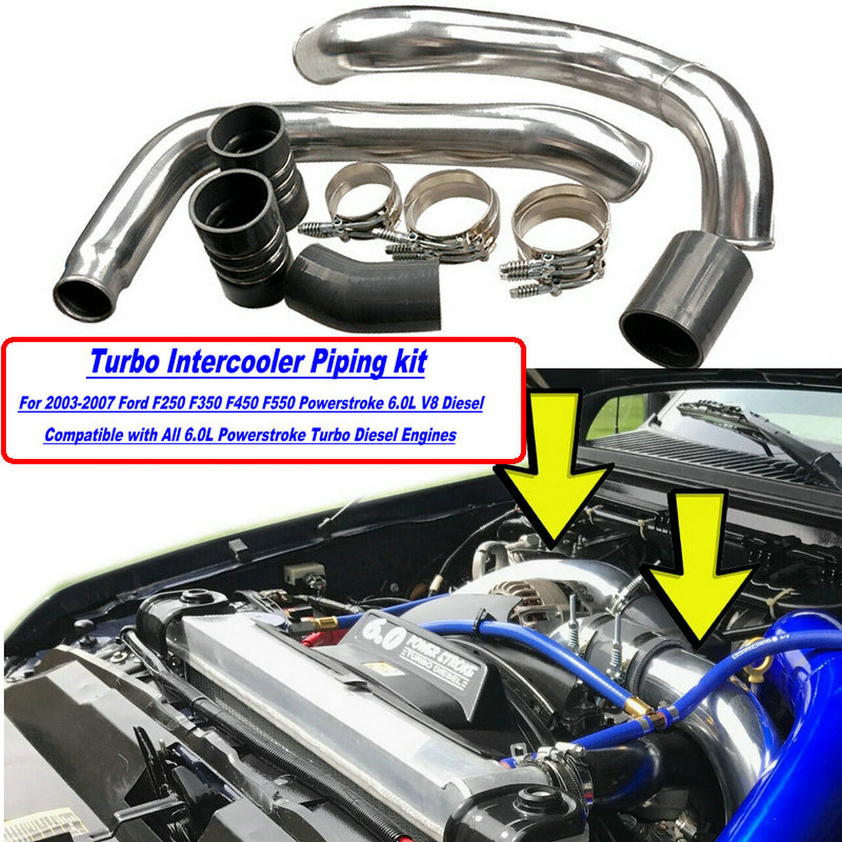 2003-2007 Ford F250 F350 6.0L Powerstroke Diesel Intercooler Pipe & Boot Kit