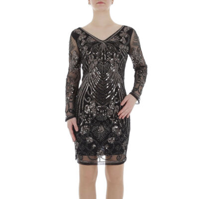 Damen Glänzend Stretch Pailletten Perlen Reissverschluss Kleid 2828 Ital-design