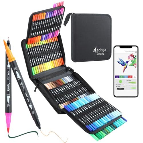 100 Colors Numbered Dual Tip Brush Pens with Free App Fine and Brush Tips Col...