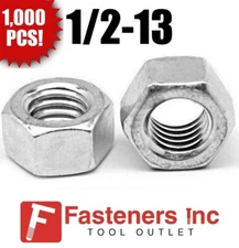 (Qty 1000) 1/2-13 Low Carbon Grade 2 Finished Hex Nuts Zinc Plated Bulk Box