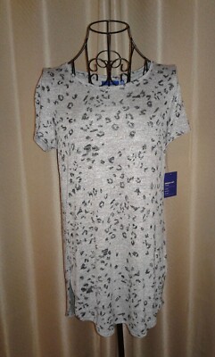 NWT   Gray Leopard Print Super Soft Tunic Tee Sweater Top   Sonoma   Women's XS