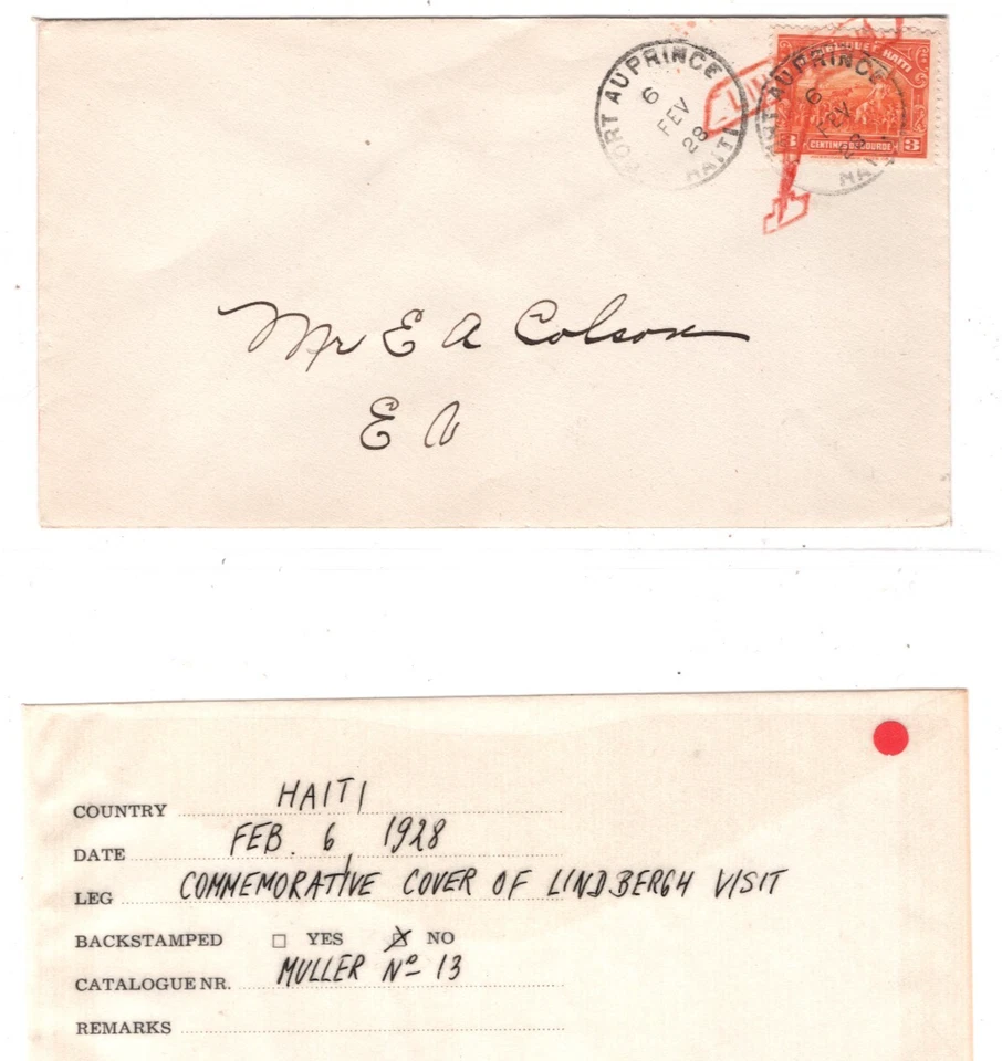 HAITI Cover Super 1928 *LINDBERGH VISIT* SPECIAL CANCEL Airmail {Muller #13}KT90 - Image 4 of 4