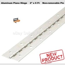 Aluminum Piano Hinge 2" x 6 Feet Continuous Unfinished Non-removable Pin NEW