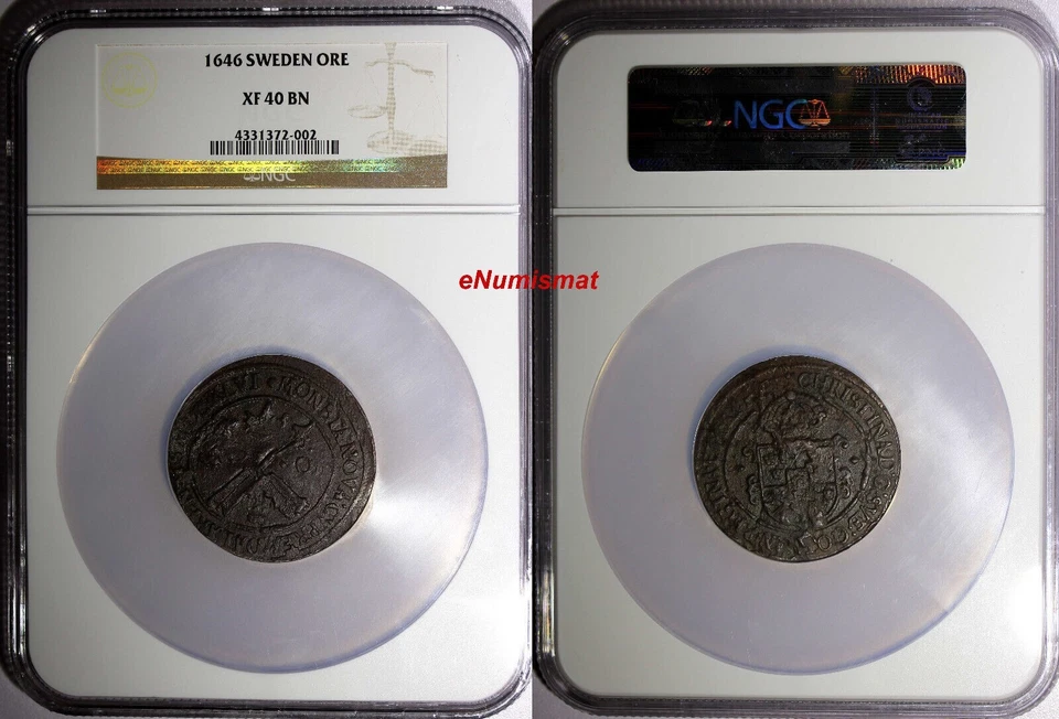 Sweden Cristina 1646 Ore NGC XF40 BN TOP GRADED ! OVERSIZE SLAB ! KM# 162.2 (02) - Image 2 of 4