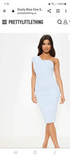 New Size 2 PrettyLittleThing Dusty Blue One Shoulder Drape Midi Dress NWT