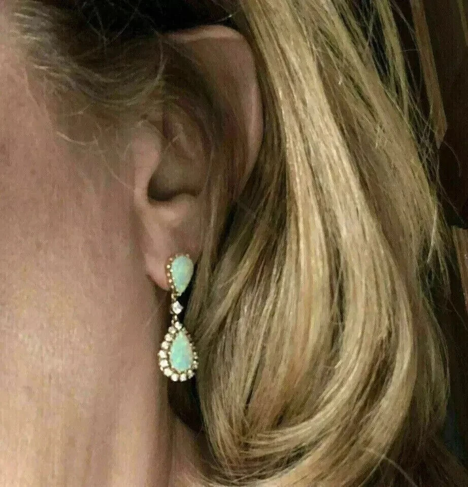 Pear Cut Simulated Fire Opal Women's Drop Dangle Earring 14K Yellow Gold Plated - Image 3 of 4