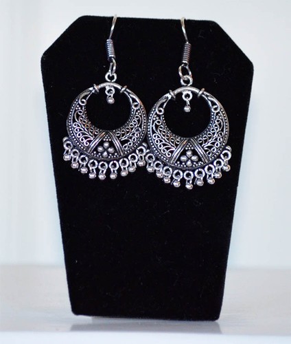 Silver Metal Round Hoop Dangle Earrings hook backings Handmade Jewelry India - Picture 1 of 4
