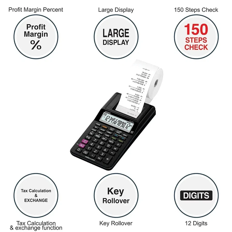 Casio HR-8RC-BK 150 Steps Check & Correct Printing Calculator & Reprint Feature - Image 2 of 4
