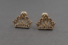14K Solid Yellow Gold 10mm x 7.5 mm Princess Crown CZ Screw Back Stud Earring.