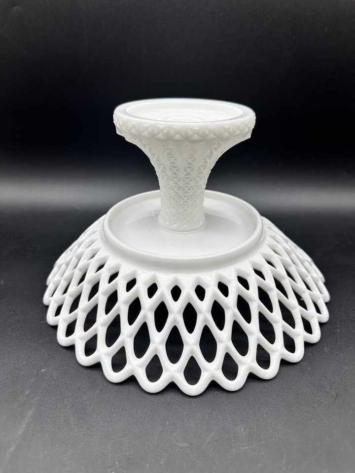 Antique Challinor And Taylor White Milk Glass Lattice Pedestal Fruit