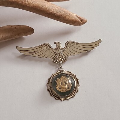 RARE WW2 STERLING SILVER US ARMY EAGLE DANGLE SWEETHEART BROOCH STAMPED ...