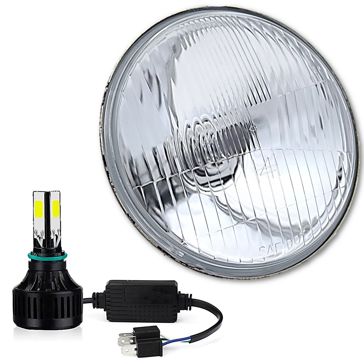 5-3/4 6v Stock Glass Metal Headlight 6-Volt LED Light Headlamp