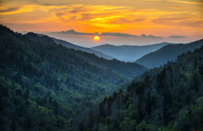 Gatlinburg, TN, Great Smoky Mountains National Park, malerische Sonnenuntergangs