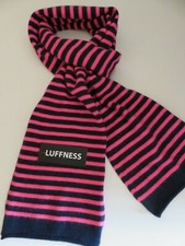 Luffness ladies cashmere scarf navy blue & pink striped NEW womens stripy wool