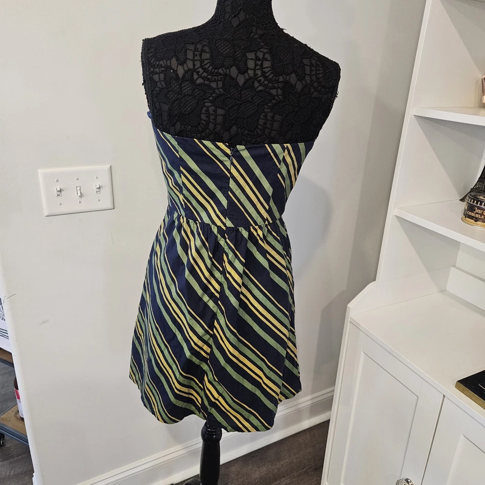 Judith March Dress Sleeveless Rear Zip Cotton Side Pockets Large Navy Blue Strip - Image 4 of 4