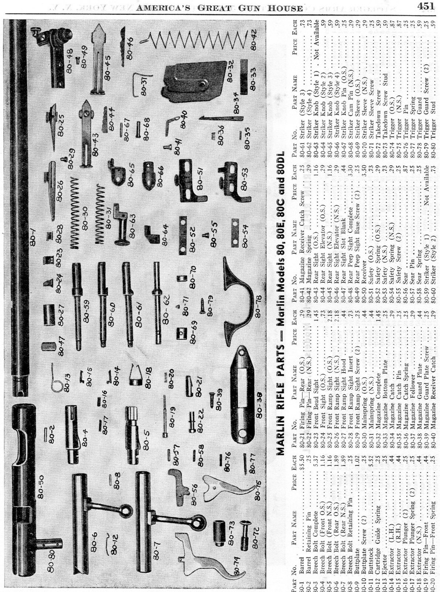 1950 Print Ad of Marlin Model 80 80E 80C 80DL Rifle Parts List | eBay