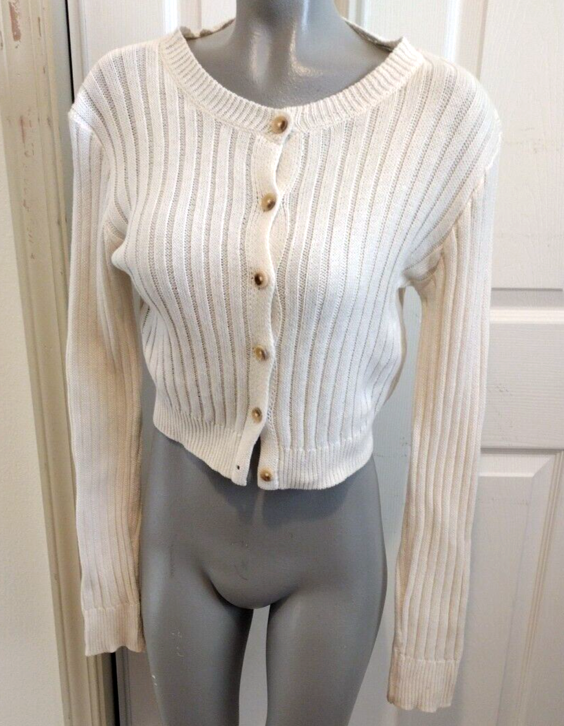 Wild Fable Cardigan  Ladies Large White/Ivory Crop Button Front Cotton Blend