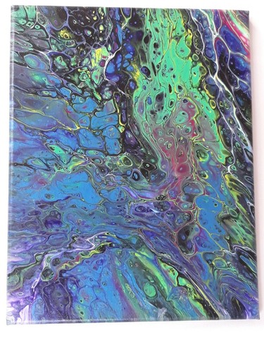 Abstract Art in Acrylics on Signed Stretched Canvas 11×14 Blues Greens & Purples - Picture 4 of 10