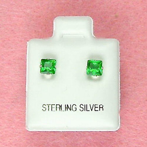 Argento Sterling - Orecchini Smeraldo Simulato Zirconi Quadrati 4mm (SE163) - Foto 1 di 1
