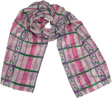 Traditional scarf purple pink purple green stags deer dirndl scarf modal silk linen