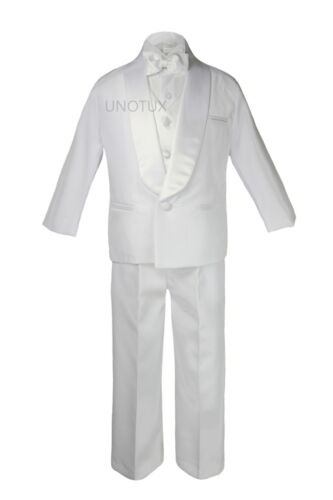 6pc Baby White Satin Shawl Lapel Suit Tuxedo Turquoise Satin Pick Color Vest S-8 - Picture 1 of 27