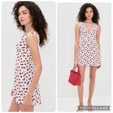 FAITHFULL Mela Mini Dress 90's Floral Deep V neck White Floral A-Line Size 10
