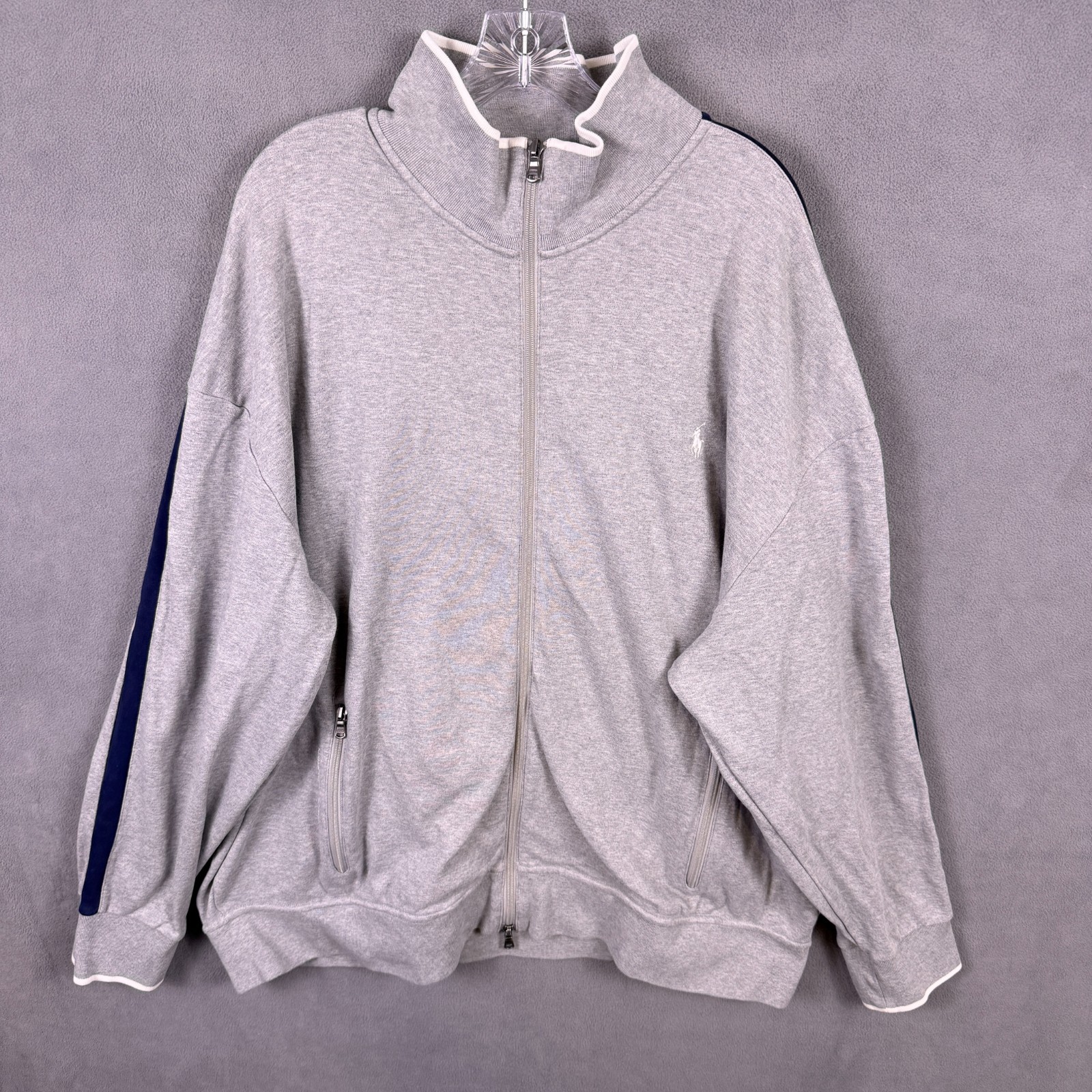 Polo Ralph Lauren Track Jacket Mens 3XB Gray Full Zip Performance Warm Up STAIN
