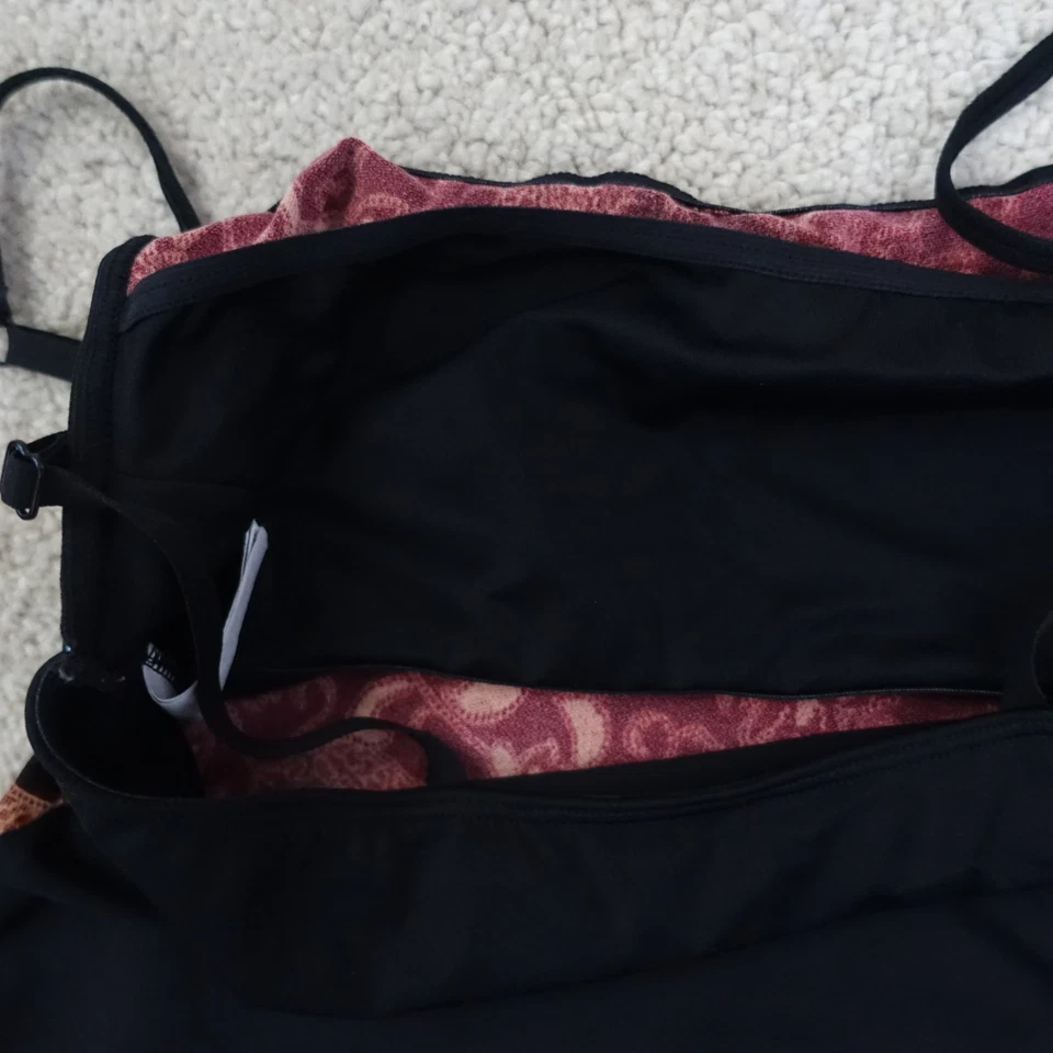 Top Avon Cami Mujer Reino Unido 8/10 Rojo Negro Floral Cuentas Y2K Fiesta Boho Festival Foto 4 de 4