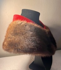 Vintage Brown Mink Fur Collar Shoulder Cape Red Backing 1950s 1960s