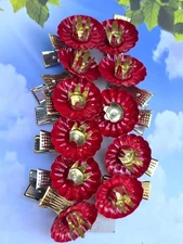 11 Vintage Christmas Tree Red Gold Metal Clip On Candle Holders For 1/2” Candles