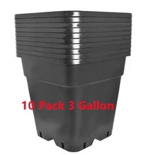 3 Gallon 10 × Square Nursery Pot Plastic Plant Flower Pots Re-Usable Black