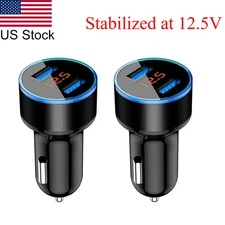 2 x Car Cig Plug 2 Ports USB Adapter Charger with 12.5V Voltage Stabilizer