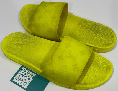 MEN'S LOUIS VUITTON LV LOGO SLIDES SLIPPERS NEON YELLOW GREEN VOLT VS-0168 10