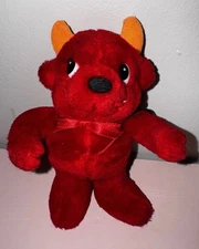 Small Vintage Red Devil Plush Halloween Valentine Toy Orange Horns With Cape 7”