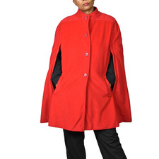 Vintage Red Cape X Large Sherwood USA Button Front Poncho Coat Cloak Arm Slits
