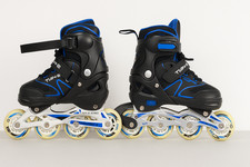 Tian-E Adjustable Inline Skates Medium Black Blue ABEC-7 72mm No Box