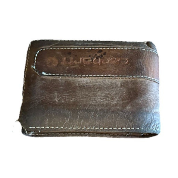 Carhartt Men's Brown Solid Bifold Folding Wallet with Logo Accent